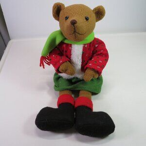 Red & Green weighted girl teddy bear shelf sitter Plush Stuffed Animal Winter